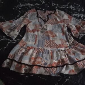 Floral Patchwork Blouse with Bell Sleeves